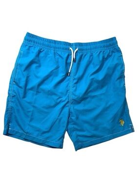 US Polo Assn Swim Trunks Mens XL Blue Mesh Lined Drawstring Beach Shorts